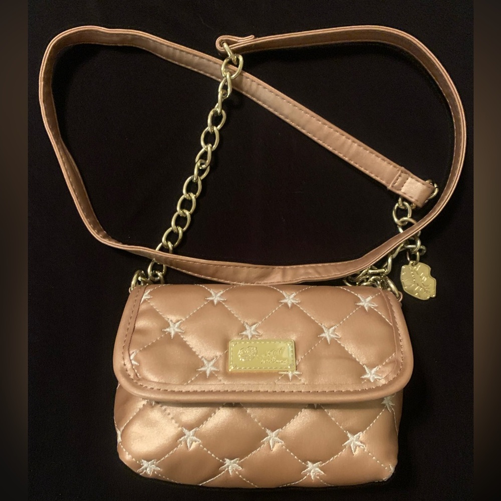 Betsey Johnson Rose Gold Quilted Mini Bag Crossbody Shoulder strap Embroidered